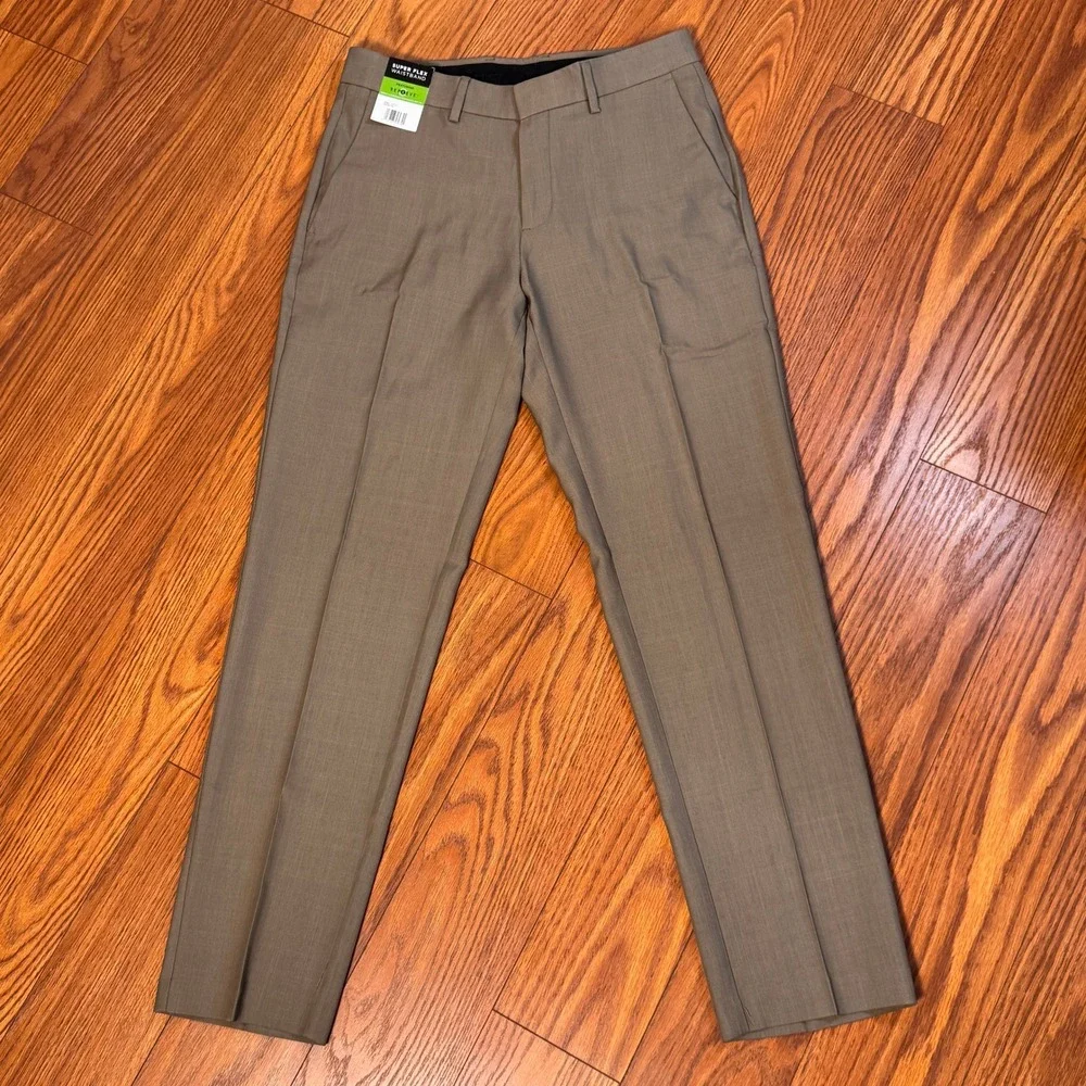 Haggar Mens Tan Super Flex Waistband Straight Fit Dress Pants 30x30 NWT